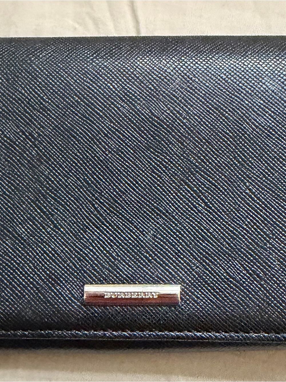 Burberry Black Leather Saffiano Wallet with Silver Logo